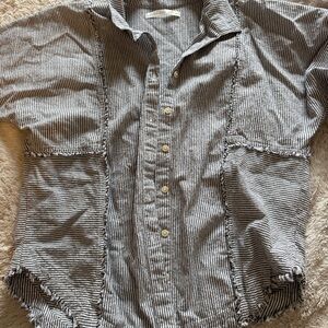 Altar'd State Black and White Striped Casual Shirt Button Down